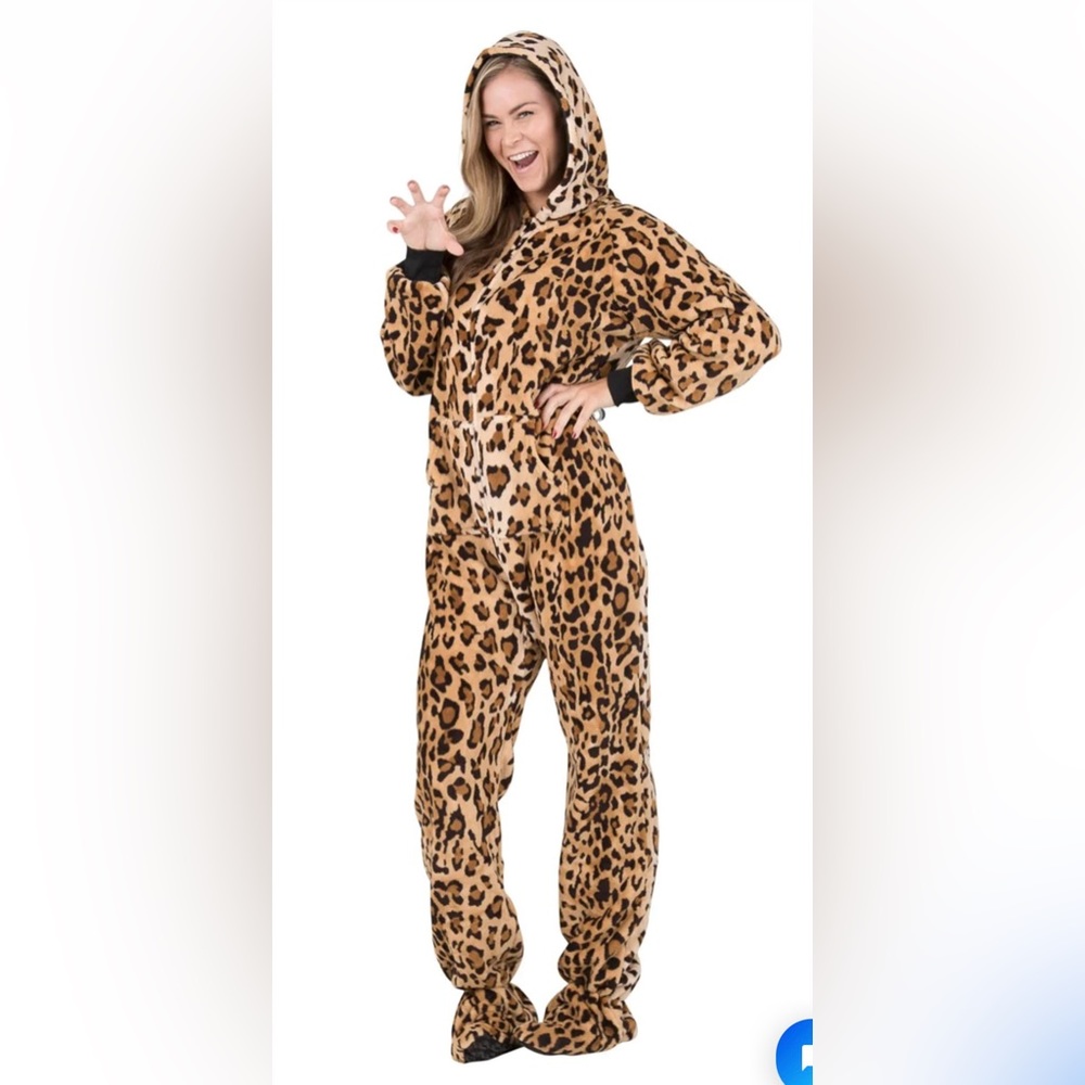 NWT Cheetah Leopard Adult Unisex SMALL Hoodie Footed Onesie